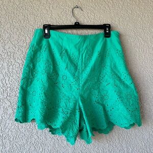 Draper James Teal Eyelet High Waist Shorts